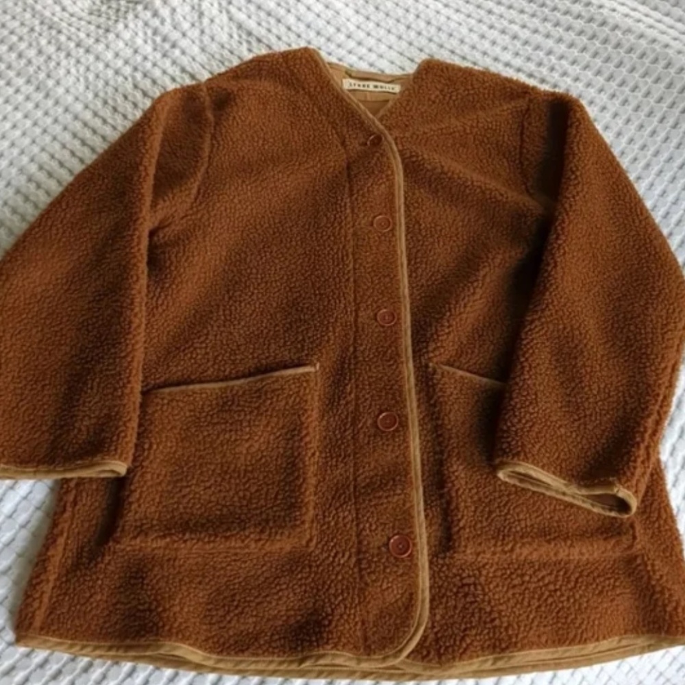 Lykke Wuulf Sherpa Ranch Jacket Driftwood Oversized Brown Button‎ Up Small - Picture 8 of 16